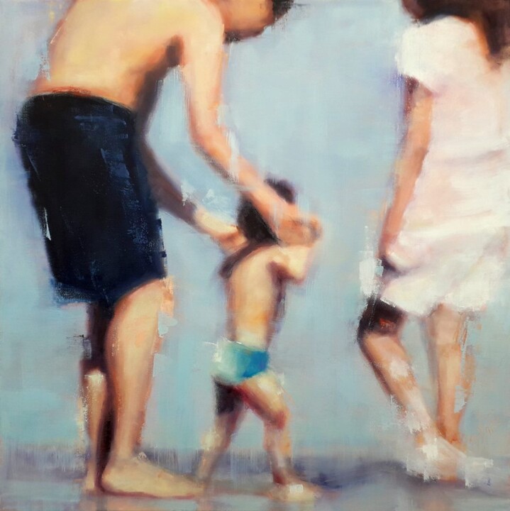 Painting titled "Petit Tom" by Maryline Mercier, Original Artwork, Oil Mounted on Wood Stretcher frame