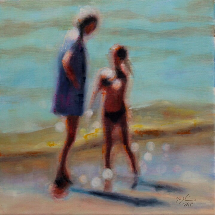 Painting titled "Mère et Fille" by Maryline Mercier, Original Artwork, Oil