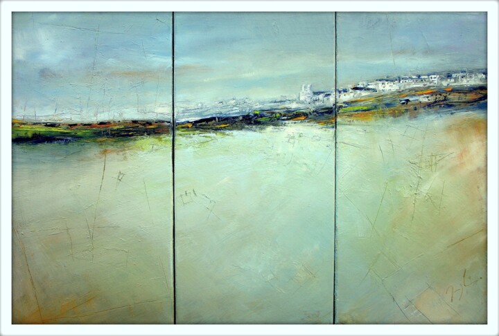 Painting titled "Landscape-triptyque." by Maryline Mercier, Original Artwork, Oil