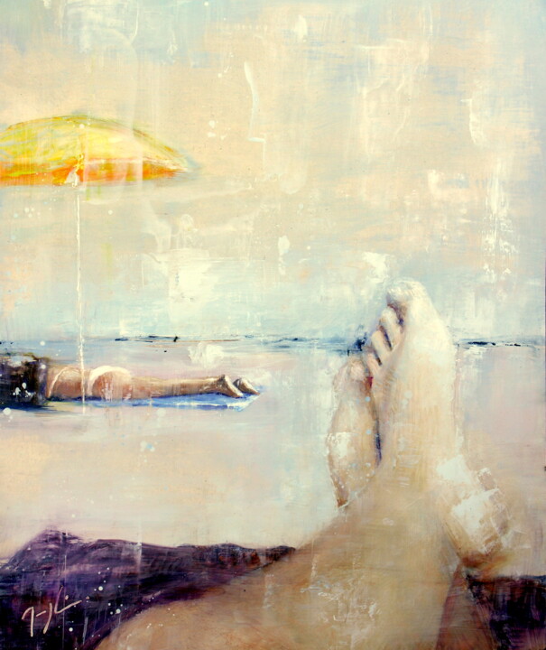 Pintura titulada "Sieste on the beach" por Maryline Mercier, Obra de arte original, Oleo