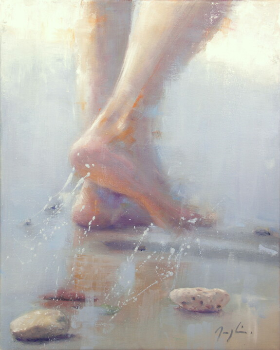 Pintura intitulada "On the beach II" por Maryline Mercier, Obras de arte originais, Óleo