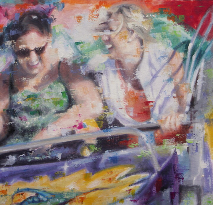 Painting titled "LES COPINES" by Maryline Mercier, Original Artwork, Oil