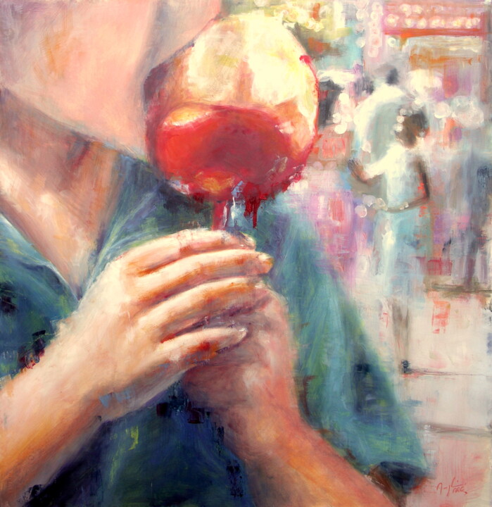 Painting titled "Pomme d'Amour" by Maryline Mercier, Original Artwork, Oil