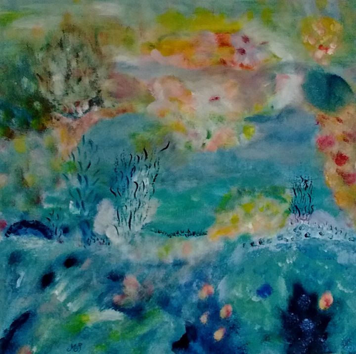 Malerei mit dem Titel "Floral aquatique" von Maryline Payssé, Original-Kunstwerk, Acryl