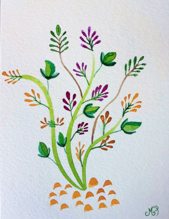 Painting titled "Floral 2" by Maryline Payssé, Original Artwork, Watercolor