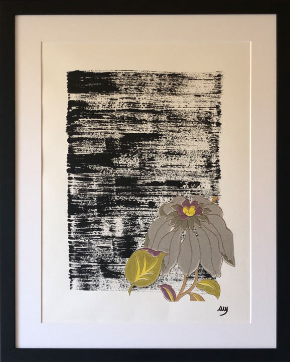 Collagen mit dem Titel "Picked in grandma's…" von Marylin Mathon, Original-Kunstwerk, Acryl Auf Holzplatte montiert