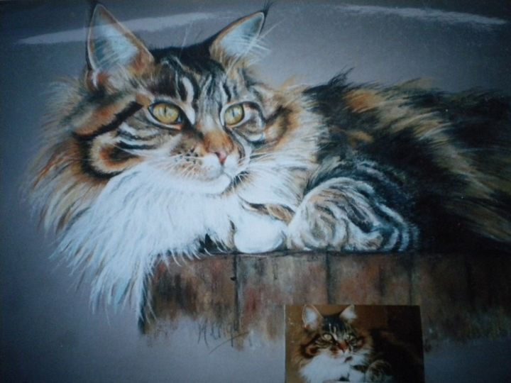 Painting titled "maincoon-100x80-pas…" by Marylise Froehly, Original Artwork
