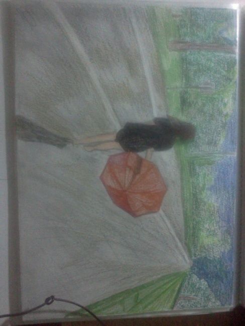 Disegno intitolato "Girl with umbrella" da Marya97, Opera d'arte originale, Altro