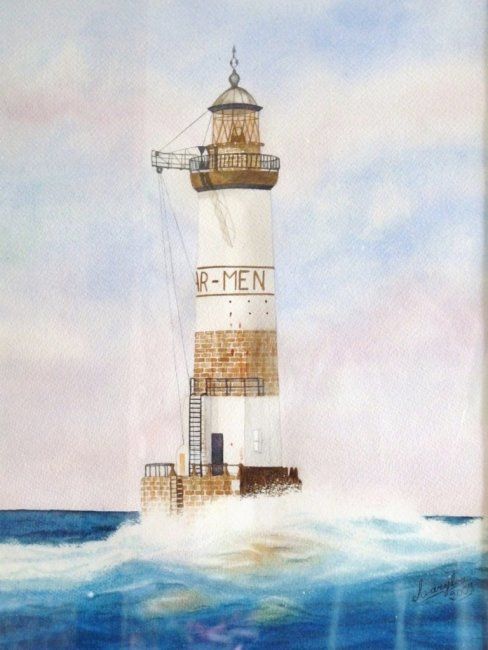 Painting titled "Phare d'AR-MEN" by Marylou, Original Artwork, Oil