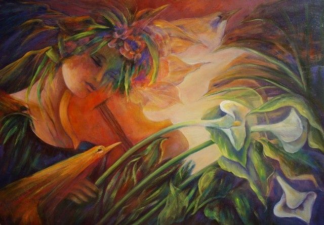 Painting titled "CHANSON DE LA NATUR…" by Mary Lozano, Original Artwork, Oil