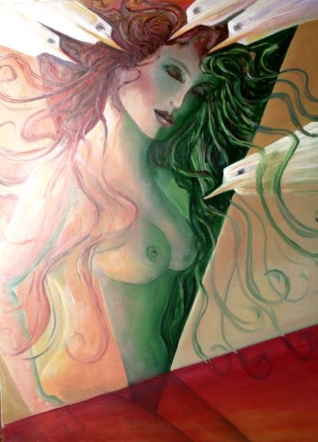 Painting titled "FLYING DREAM" by Mary Lozano, Original Artwork, Oil