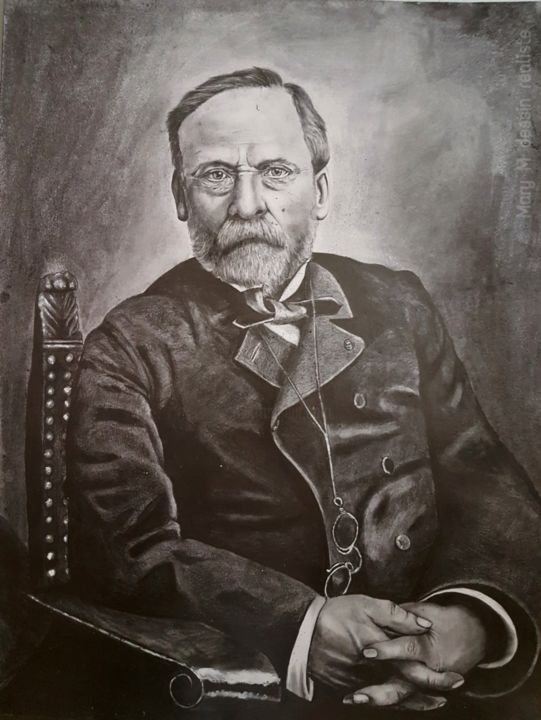 Drawing titled "Louis Pasteur" by Mary Mehr, Original Artwork, Pencil