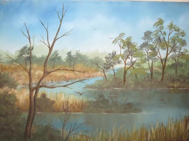 Malerei mit dem Titel "River Bend" von Mary Ellen Metler, Original-Kunstwerk