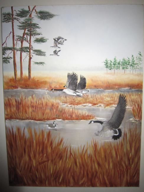 Malerei mit dem Titel "Blackwater Refuge" von Mary Ellen Metler, Original-Kunstwerk
