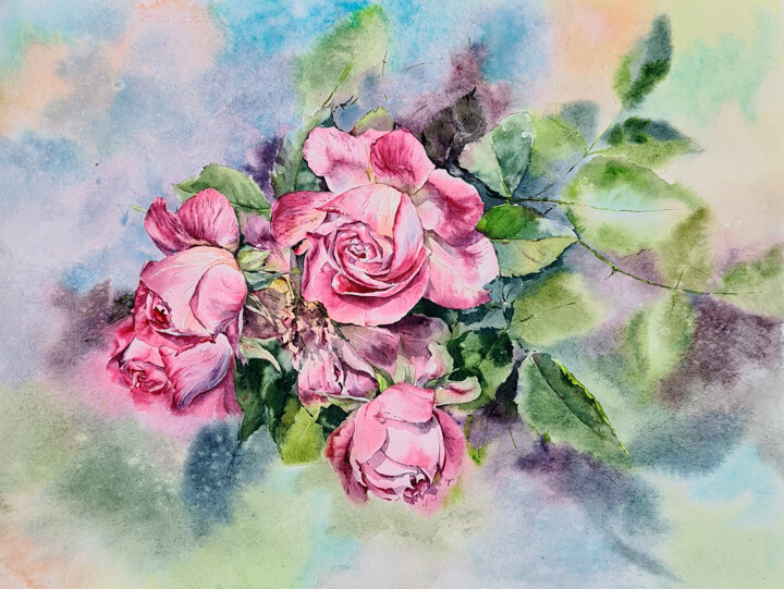 Des Roses Aquarelle, Painting by Maryna Slizinova | Artmajeur