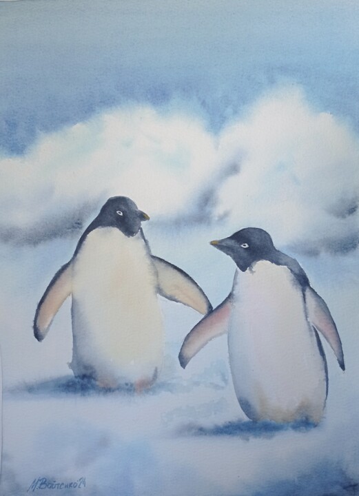 Painting titled "Friends" by Maryna Voitenko, Original Artwork, Watercolor