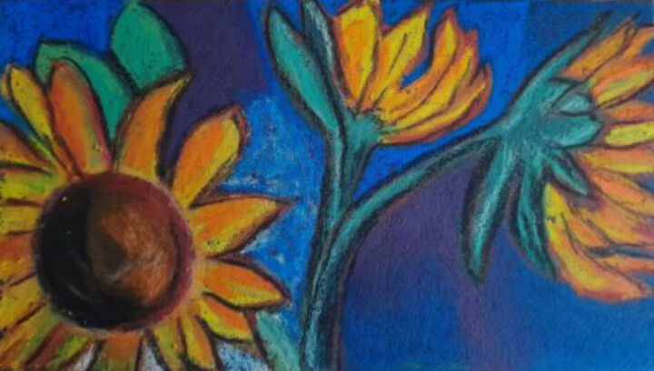 Drawing titled "Sunflowers original…" by Maryna Yasar, Original Artwork, Pastel