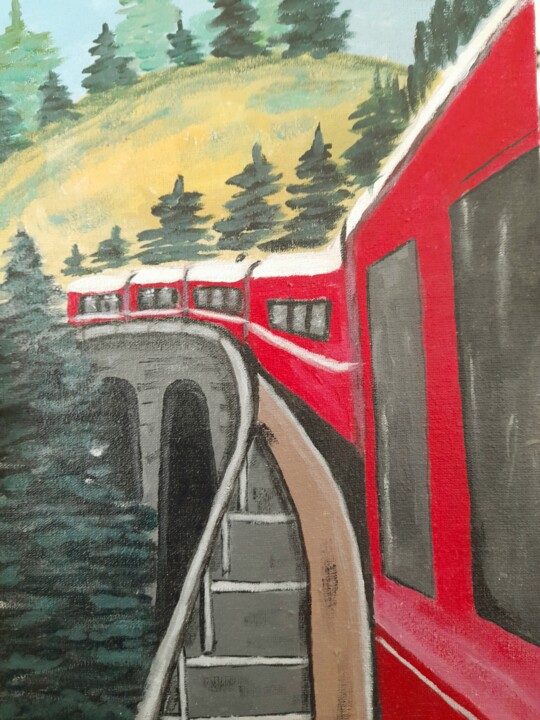 Malerei mit dem Titel "Red train original…" von Maryna Yasar, Original-Kunstwerk, Acryl