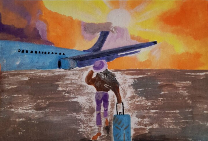 Картина под названием "Landing plane origi…" - Maryna Yasar, Подлинное произведение искусства, Акрил