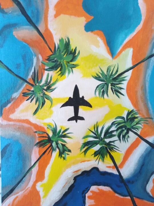 Peinture intitulée "Tropical flying ori…" par Maryna Yasar, Œuvre d'art originale, Acrylique