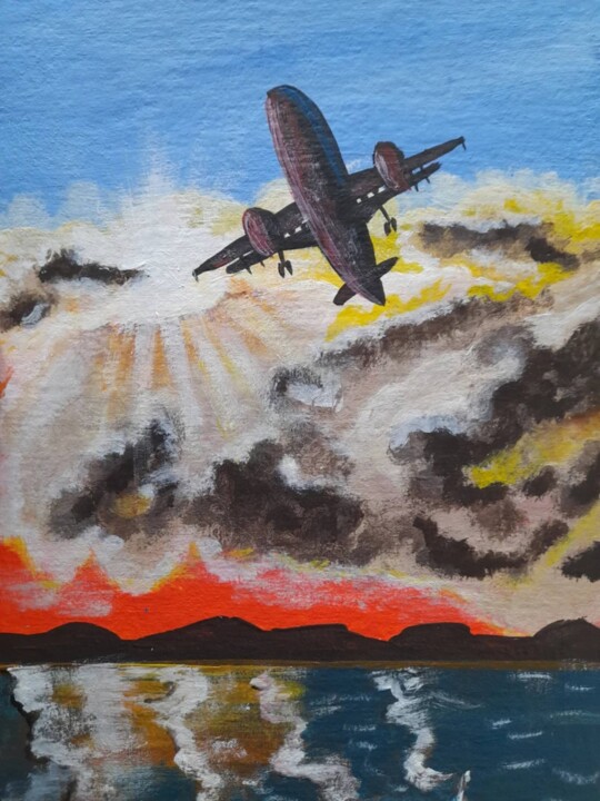 Painting titled "Flying in sky origi…" by Maryna Yasar, Original Artwork, Acrylic