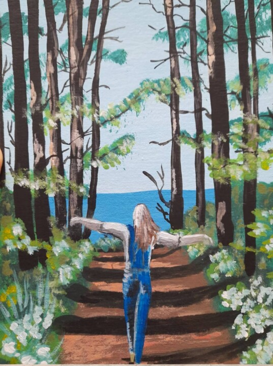 Painting titled "Girl walking origin…" by Maryna Yasar, Original Artwork, Acrylic