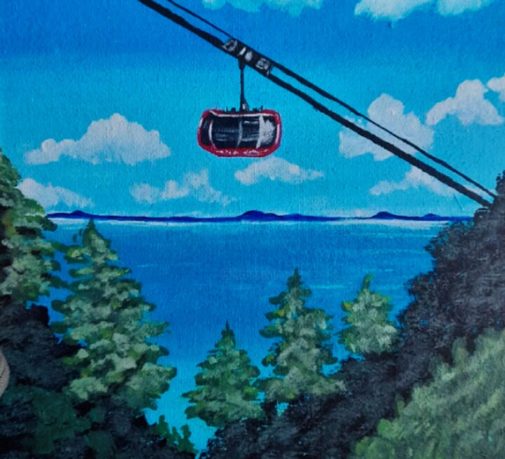 Peinture intitulée "Cable Car Painting" par Maryna Yasar, Œuvre d'art originale, Acrylique