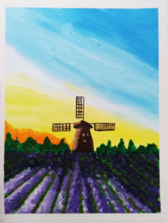 Peinture intitulée "Lavender field orig…" par Maryna Yasar, Œuvre d'art originale, Acrylique