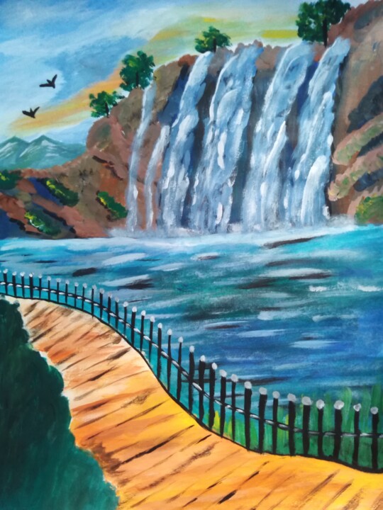 Painting titled "Waterfall original…" by Maryna Yasar, Original Artwork, Acrylic