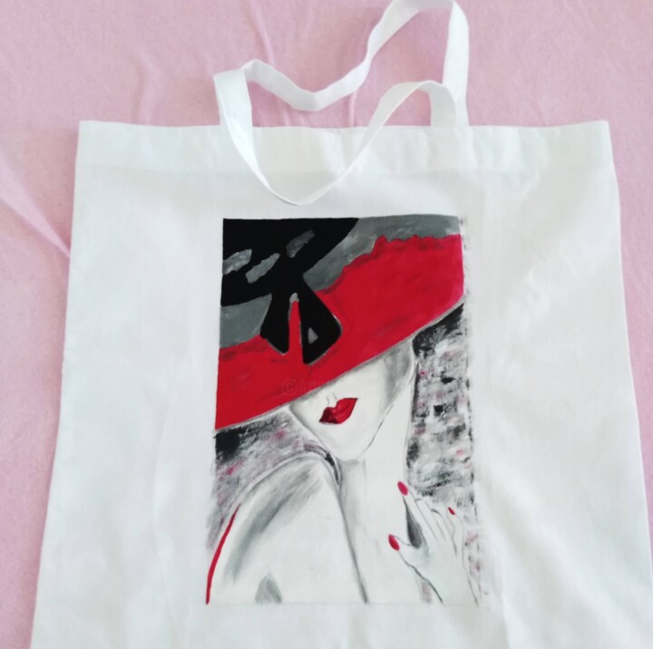 "Hand Painted Tote w…" başlıklı Tekstil Sanatı Maryna Yasar tarafından, Orijinal sanat, Akrilik