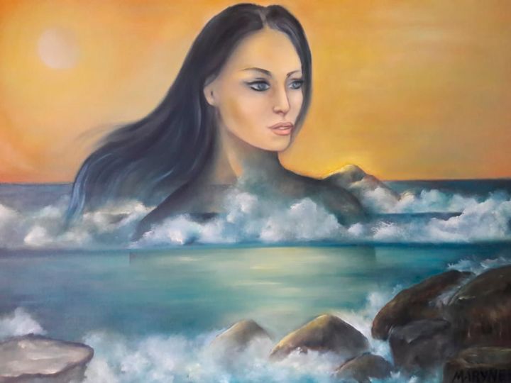 Картина под названием "diosa del mar" - Maryne, Подлинное произведение искусства, Масло