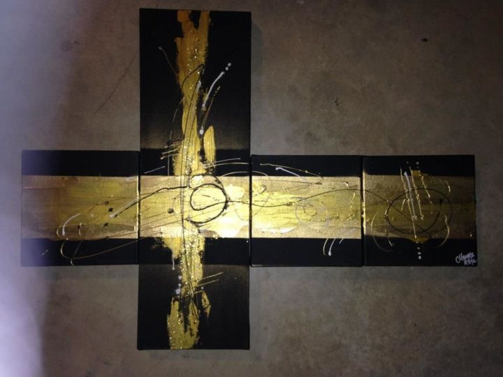 Pintura intitulada "Golden cross" por Poussière De Rêve, Obras de arte originais