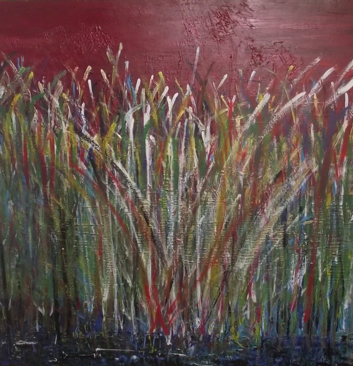 Painting titled "Wild Grasses" by Mary Newey, Original Artwork, Acrylic