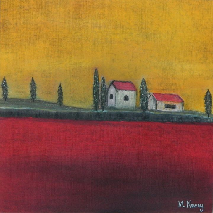 Painting titled "Tuscany Hillside" by Mary Newey, Original Artwork, Pastel