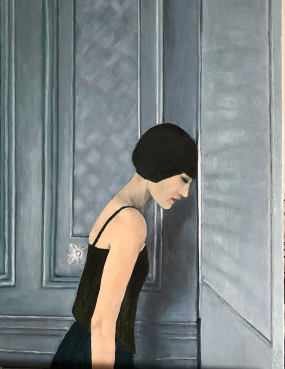 Painting titled "Derrière le miroir" by Mary Angé-Raffray, Original Artwork, Oil