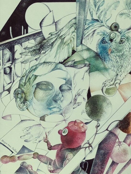 「Croissance」というタイトルの描画 Maryse-Anne Couteauによって, オリジナルのアートワーク, インク 段ボールにマウント