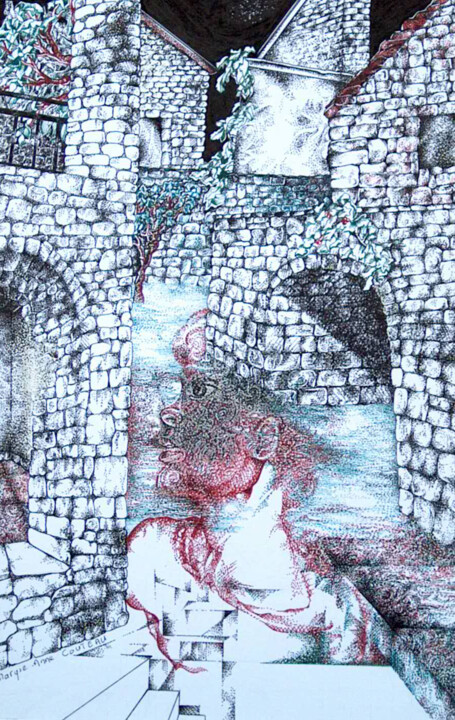 Dessin intitulée "L'esprit des eaux" par Maryse-Anne Couteau, Œuvre d'art originale, Encre Monté sur Carton