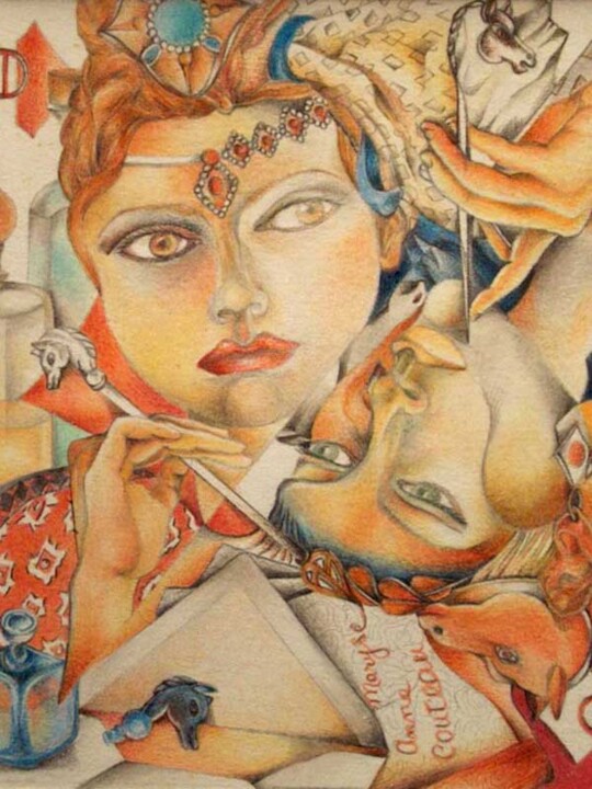 「La dame de carreau」というタイトルの描画 Maryse-Anne Couteauによって, オリジナルのアートワーク, 鉛筆