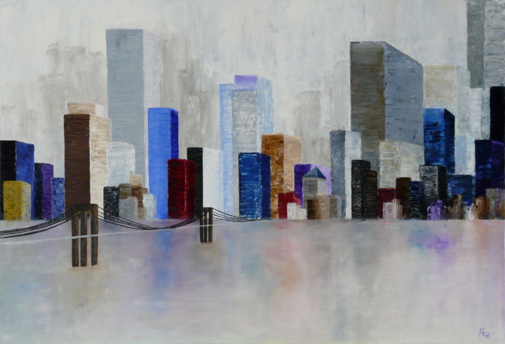 Peinture intitulée "New-York" par Maryse Chauvin, Œuvre d'art originale, Huile