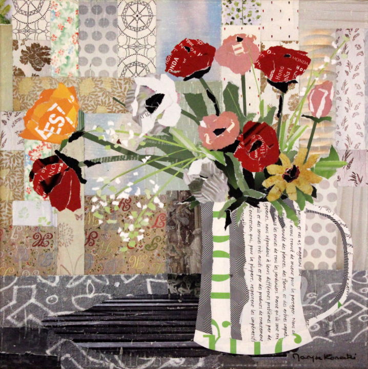 Collages intitolato "Petit bouquet dans…" da Maryse Konecki, Opera d'arte originale, Collages