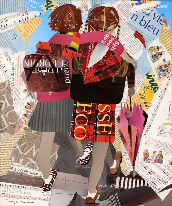 Collages titled "Ecolières" by Maryse Konecki, Original Artwork, Collages