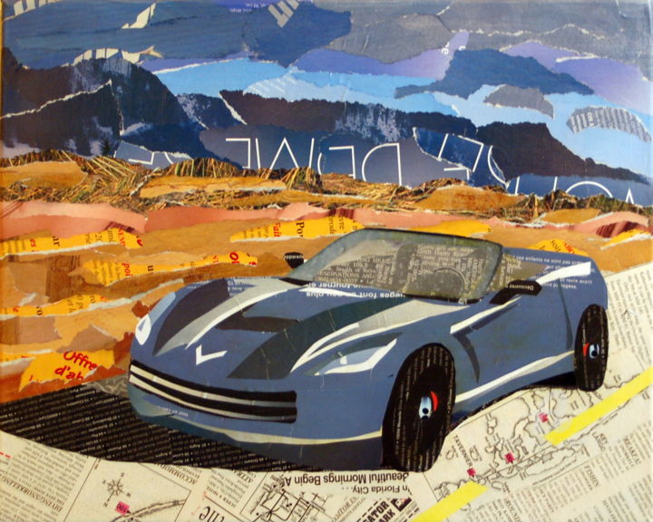 Collages titled "Corvette" by Maryse Konecki, Original Artwork, Collages