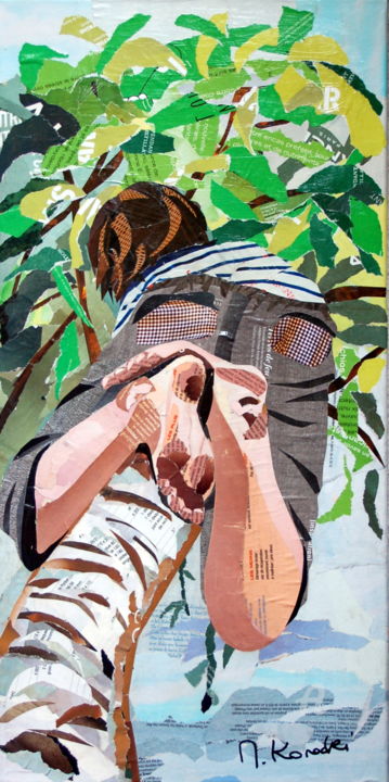 Colagens intitulada "Equilibre sur la br…" por Maryse Konecki, Obras de arte originais, Colagens