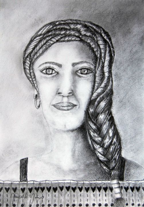 Dessin intitulée "La dame au turban" par Maryse Le Moing, Œuvre d'art originale, Graphite