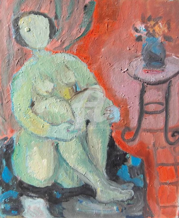 Pittura intitolato "Nue féminin assis" da Maryse Maniglier, Opera d'arte originale
