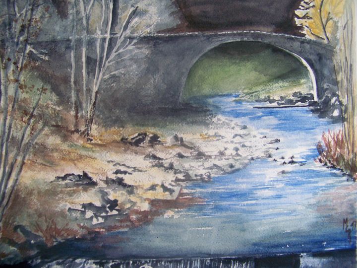 Peinture intitulée "Pont de Garnier ~ G…" par Maryse Curinier-Rochette, Œuvre d'art originale, Aquarelle