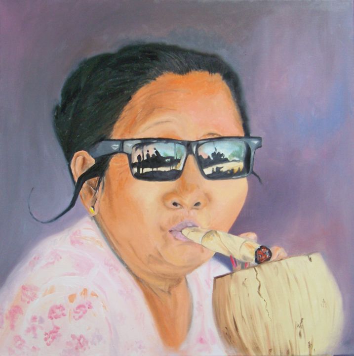 Картина под названием "Madame de Birmanie…" - Maryse Curinier-Rochette, Подлинное произведение искусства, Масло Установлен н…