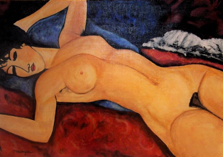 Painting titled "Femme nue couchée" by Maryse Curinier-Rochette, Original Artwork, Acrylic Mounted on Wood Stretcher frame