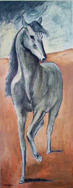 Картина под названием "Le cheval" - Maryse Curinier-Rochette, Подлинное произведение искусства, Акрил