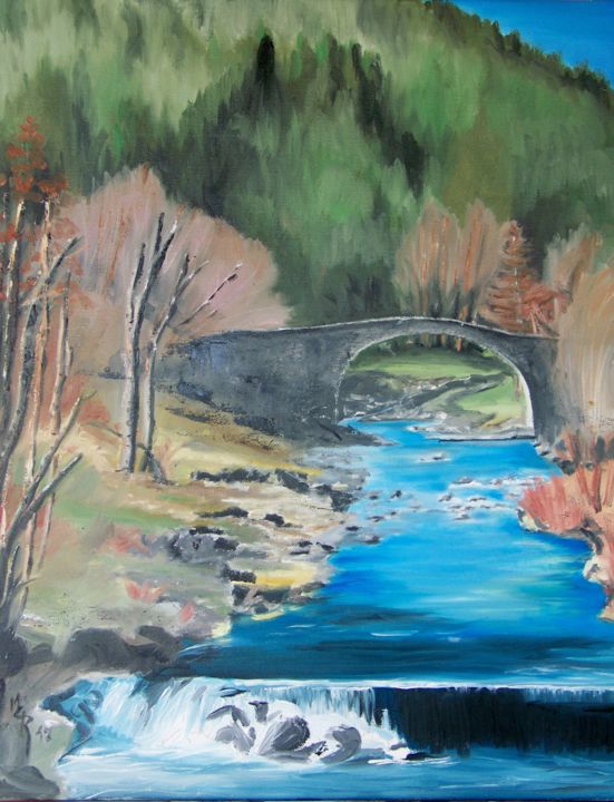Peinture intitulée "Le Pont de Garnier…" par Maryse Curinier-Rochette, Œuvre d'art originale, Huile Monté sur Châssis en bois